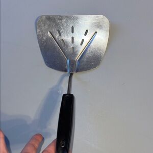Vintage Foley Made in USA Stainless Steel Slotted Spatula with Black Handle